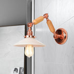 White glass conical wall lamp industrial 1 light living room lighting fixture with retractable arm