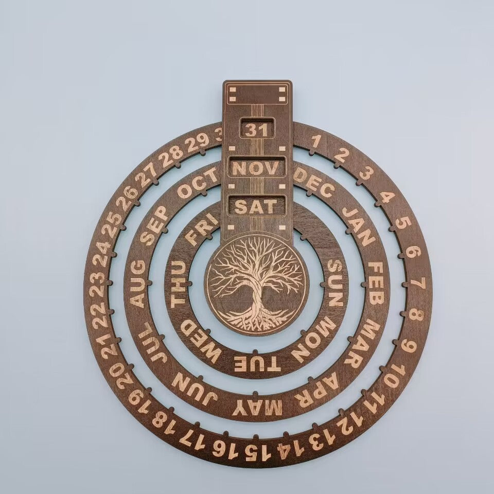 Wood Rotating Circular Perpetual Calendar