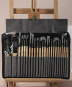Professional Art Brushes with Natural Wood Handles Set of 24