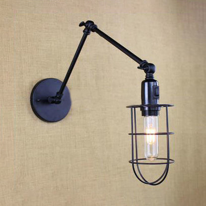 Swing Arm Corridor Wall Lamp Rustic Style Metal 1 Light Black Finish Adjustable Wall-Mounted Lamp