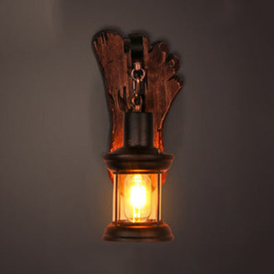 Housing living room wall lamp Coastal clear glass 1 light rust sconce lamp with wooden back base plate