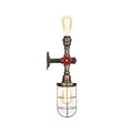 Metal Antique Bronze Wall Lamp Light Wire Protector 1 Ball Nautical Style Wall Fixture Light with Pipe and Valve