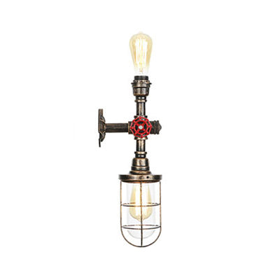 Metal Antique Bronze Wall Lamp Light Wire Protector 1 Ball Nautical Style Wall Fixture Light with Pipe and Valve