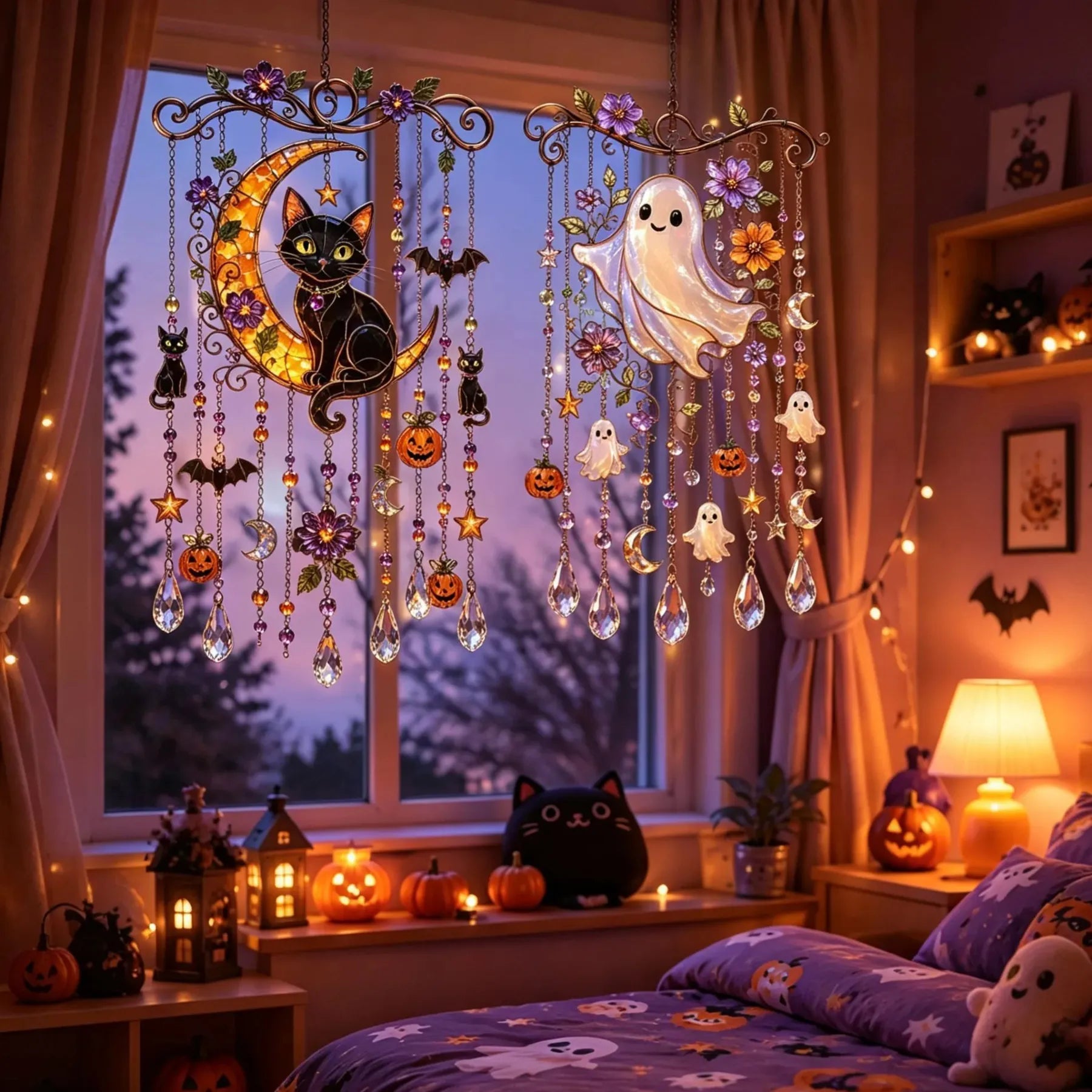 Halloween Crystal Wind Chime – Colorful Acrylic Hanging Garden Decoration