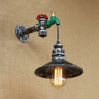 Steampunk Wall Lamp with Conical Shade 1 Lamp Cast Iron Wall Light in Aged Silver