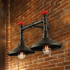 Industrial Cone Wall Lamp with Raw Valve 2 Heads Metal Wall Light in Black for Hallway