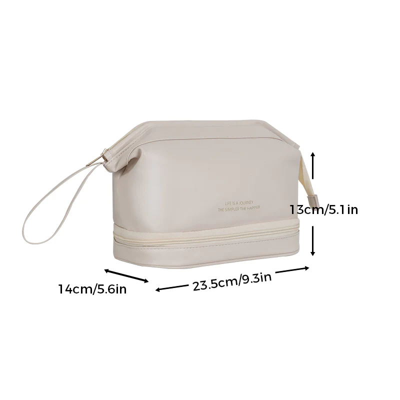Large Travel Cosmetic Bag with Double-Layer Storage and Water-Resistant PU Leather