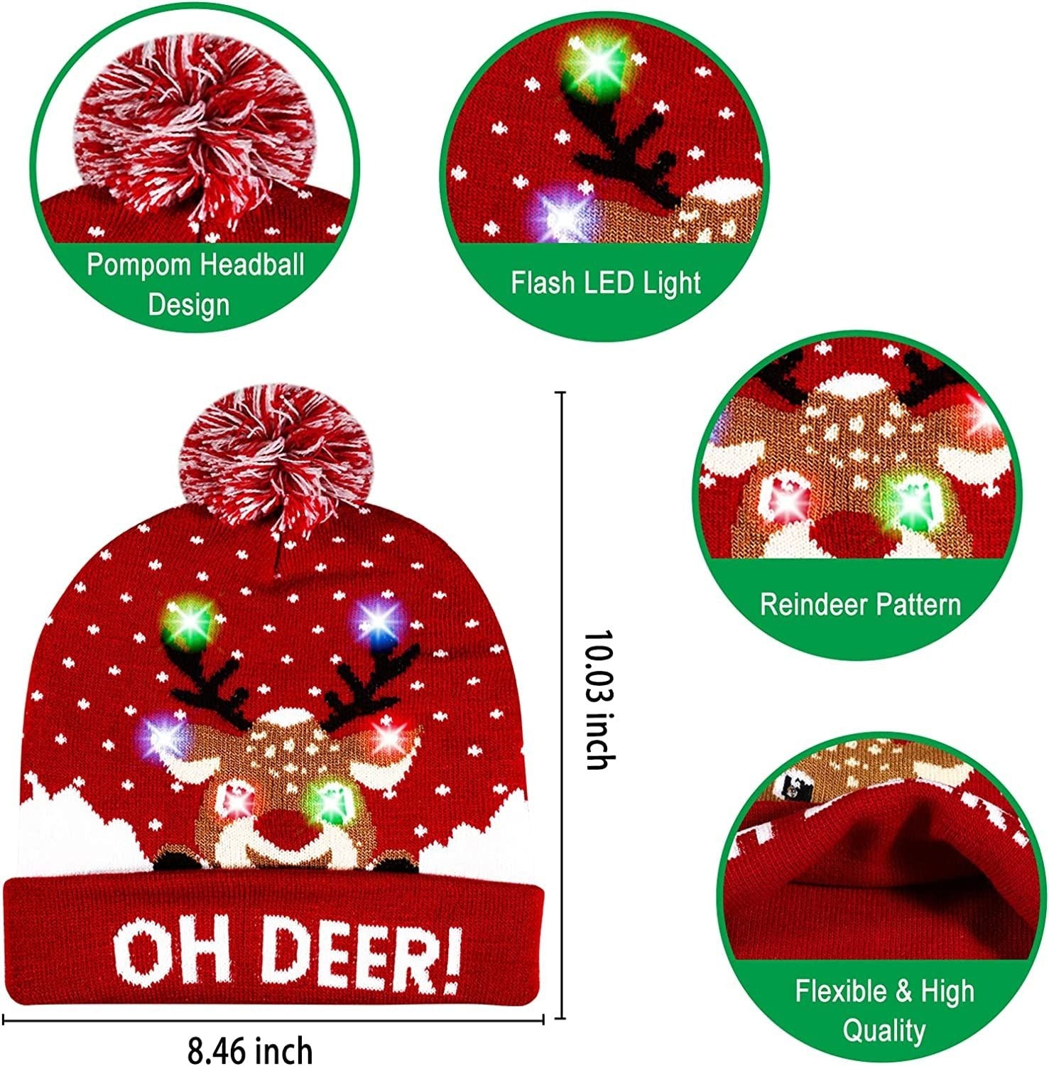 🎅LED Christmas Knitted Hats Light up Xmas Beanie