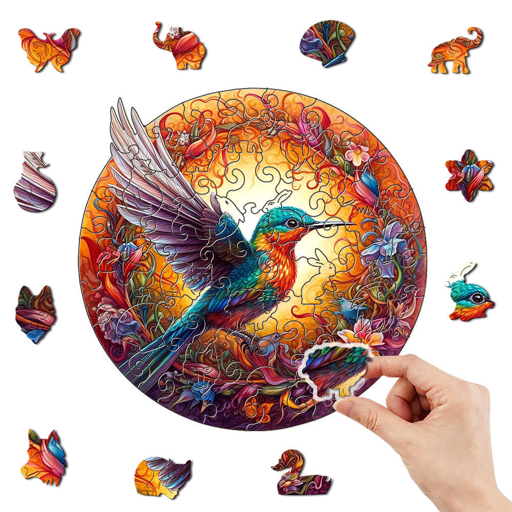 WoodenPuzzle – Wood art with Floating Hummingbird