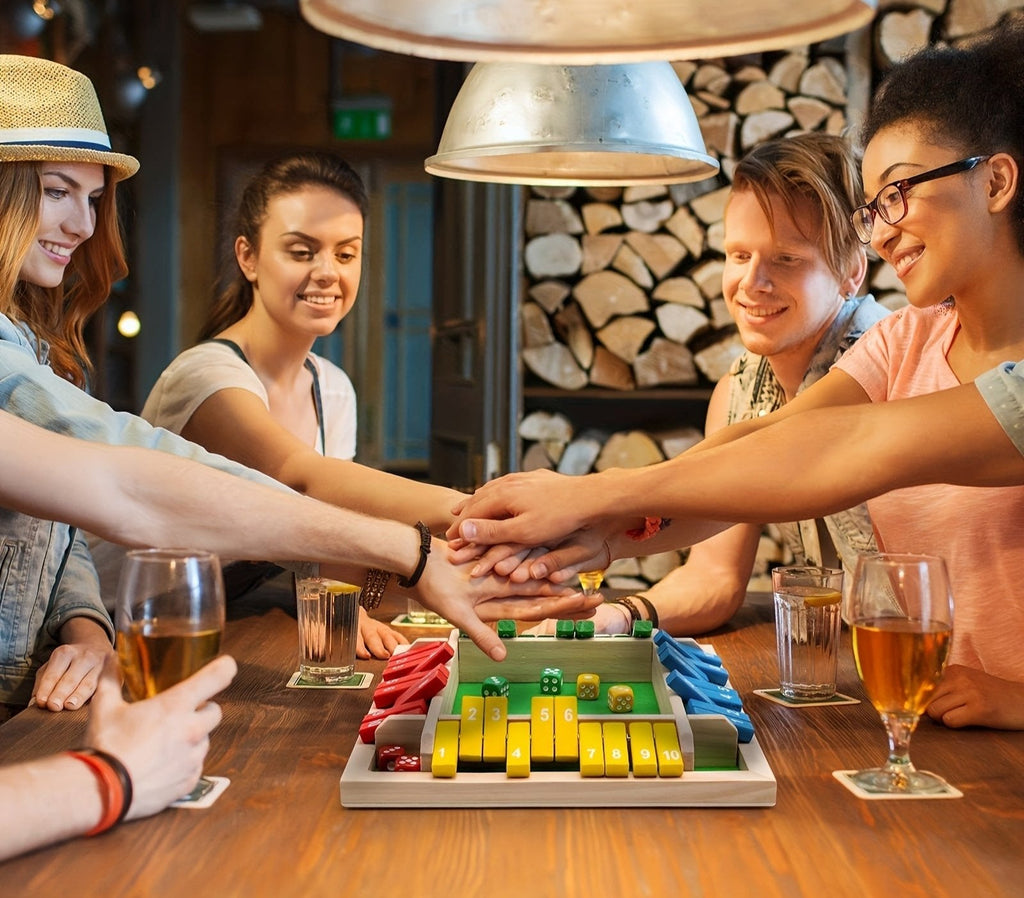 Shut The Box game, wooden board dice games