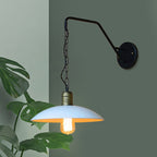 Vintage Plate Shade Wall Lighting 1 Bulb Metallic Wall Lamp with Chain in White for Bedroom