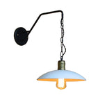 Vintage Plate Shade Wall Lighting 1 Bulb Metallic Wall Lamp with Chain in White for Bedroom