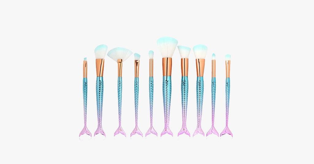 Mermaid Makeup Brush Set with FREE Contour Brush - Professional Cosmetic Brush for Eyeshadow, Eyeliner, Blush & Concealer