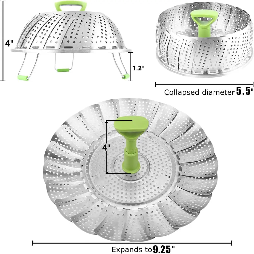 Adjustable steam cooker made of stainless steel – Foldable basket for healthy cooking
