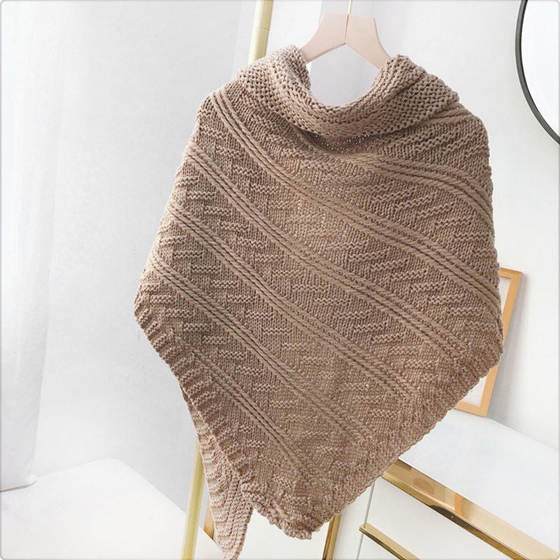 Triangular Knit Scarf with Leather Loop
