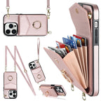 Leather Wallet Case with Ring & Lanyard for iPhone