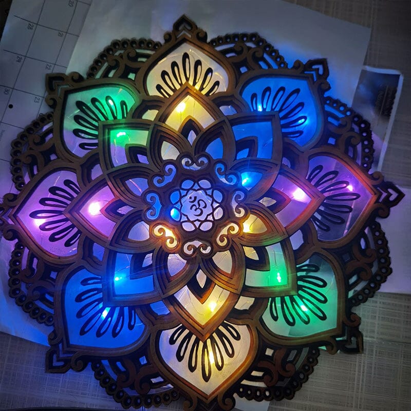 Handcrafted Mandala Wall Light made of Wood