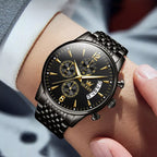 Luxury Gold Three-Eye Chronograph Dial Automatic Mechanical Watch