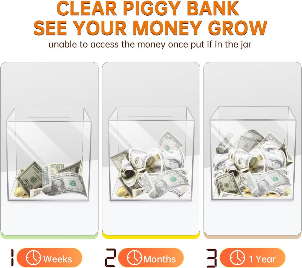 Unopenable transparent acrylic piggy bank
