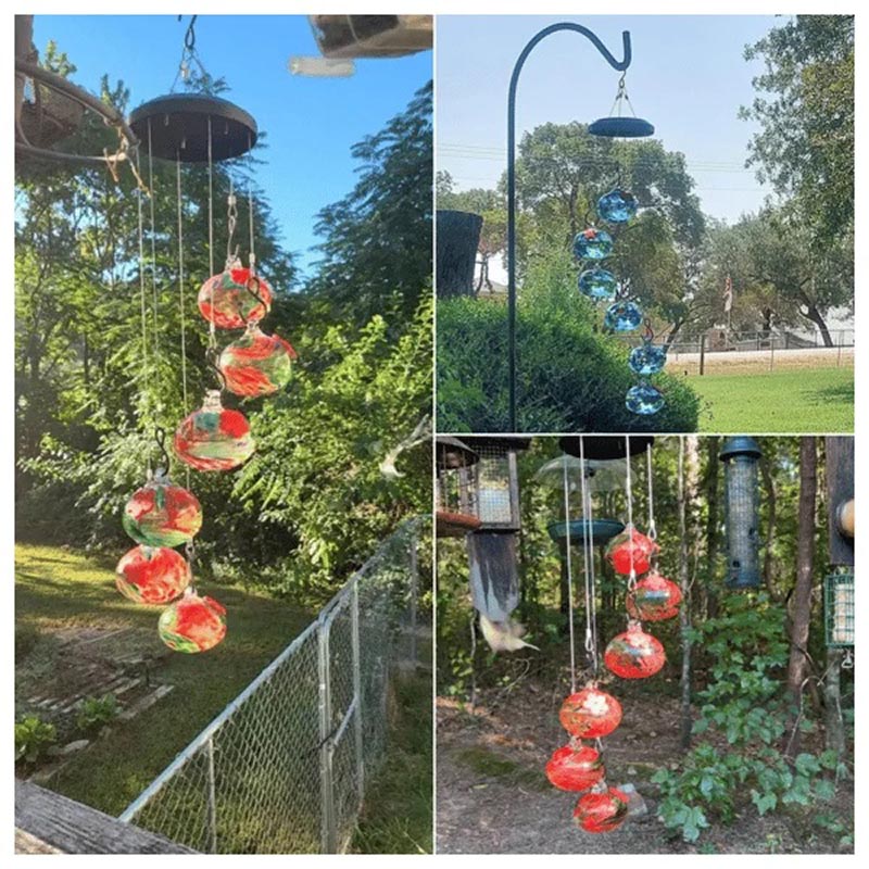 ChimeFeeder handcrafted glass hummingbird feeder with wind chime