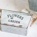 Decorative flower and garden container made of metal with hemp rope handles