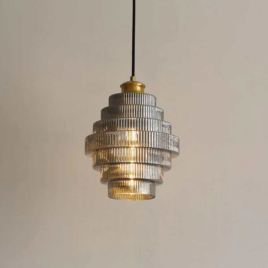 Retro Glass and Brass Pendant Lamp for Living Room or Dining Table
