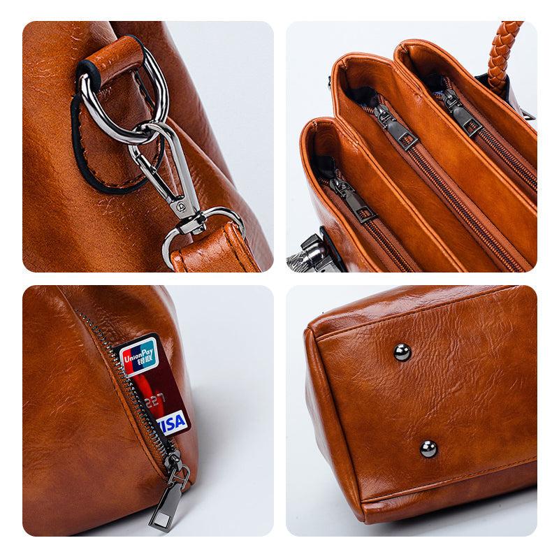 New handbags made of oil wax leather Boston, large tote bag made of soft leather