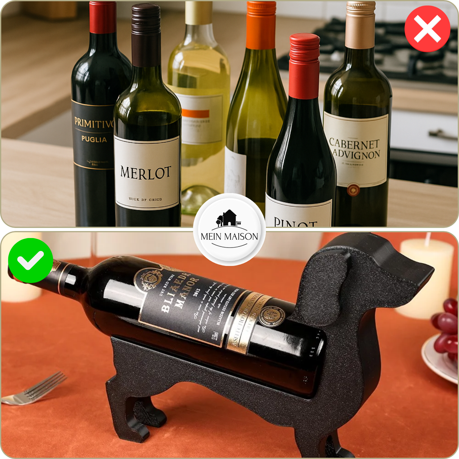 Wine Bottle Holder Dachshund CorkHound | Original Design | Sturdy & Decorative | For 375–500 ml