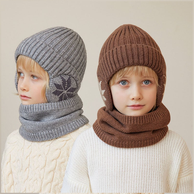 Kids Winter Fleece Scarf Suit Knit Hat