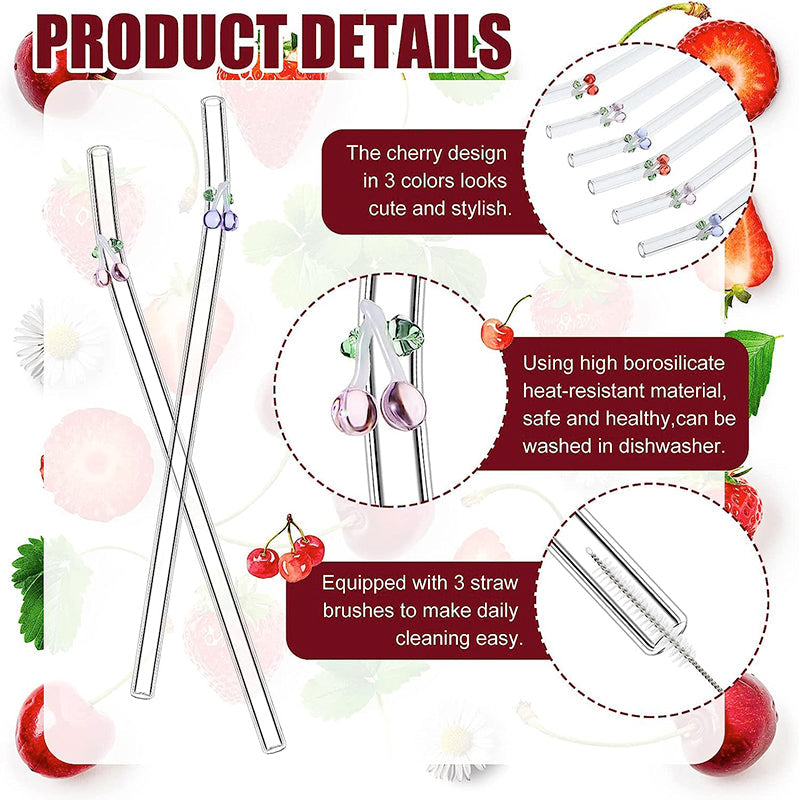 6 PCS Reusable Stained Glass Straws with Cleaning Brush