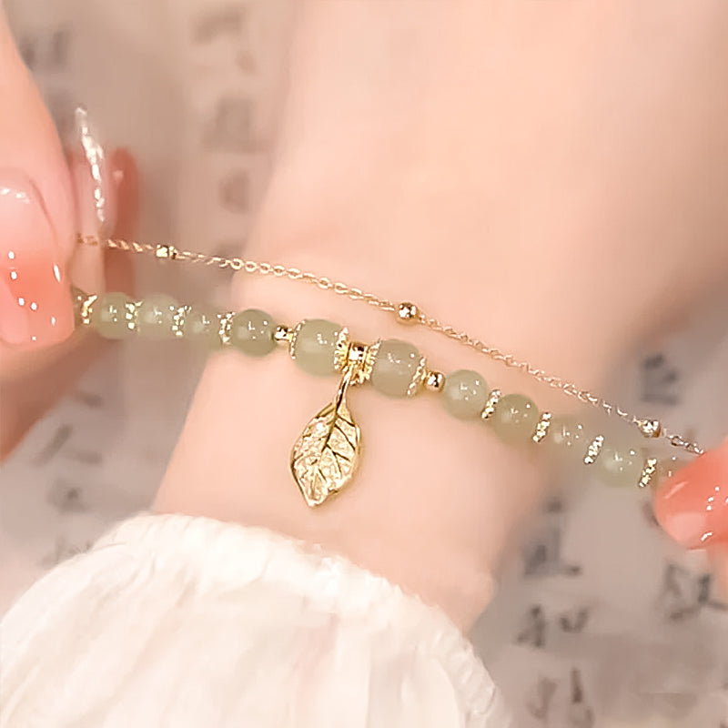 Hetian Jade Leaf Gold Bracelet