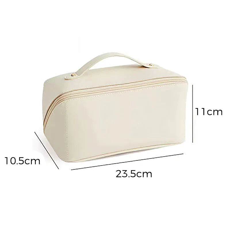 Large Travel Makeup Bag, Water-Resistant PU Leather