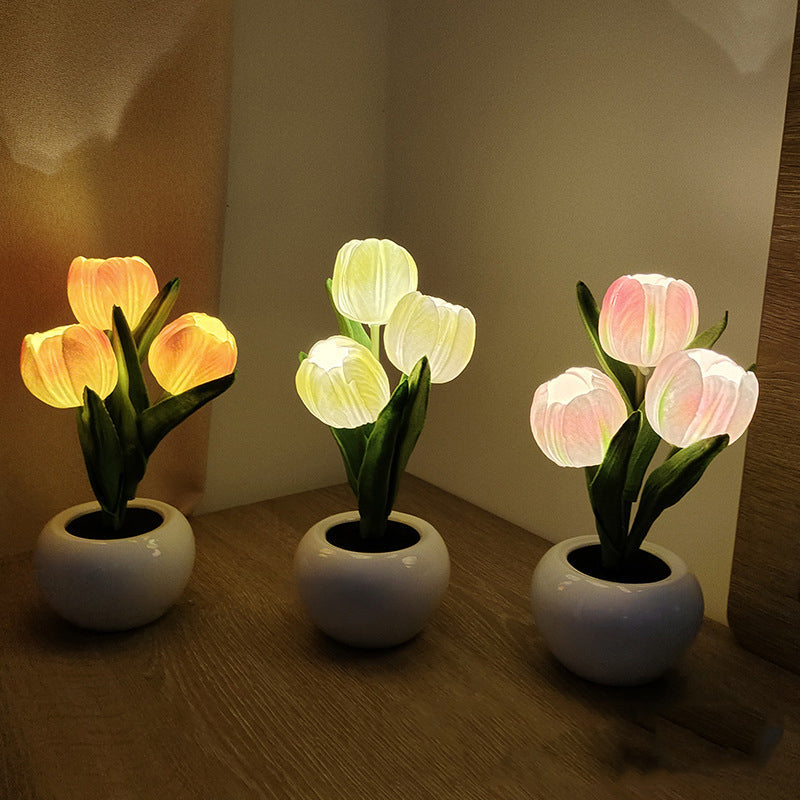 LED Tulip Nightstand Lamp Flower Table Lamp