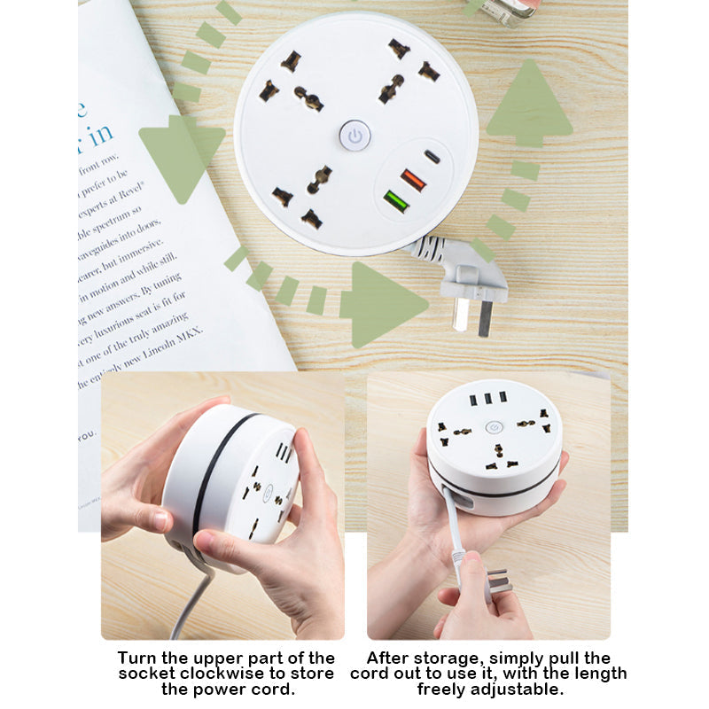 Universal storage round power strip