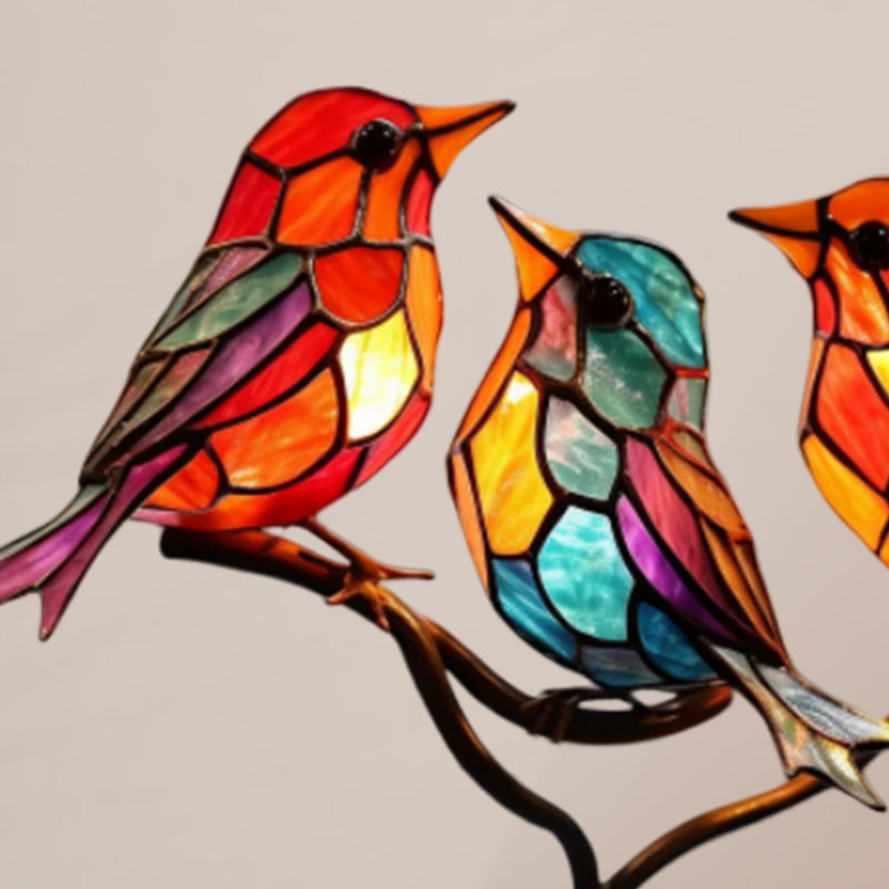 Bird on Branch Metal Painted Desktop Ornament
