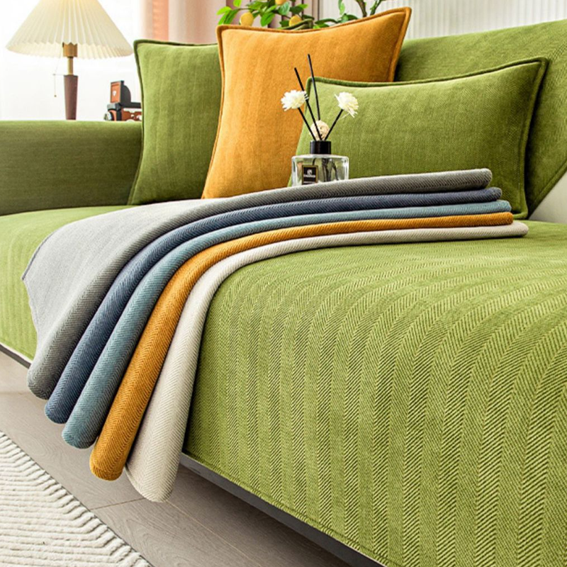 Wavy Check Chenille Fabric Furniture Protector Sofa Cover