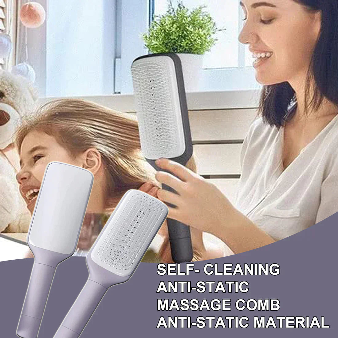 LuxéTress 4-in-1 Self-Cleaning Hairbrush | Innovative hairbrush with self-cleaning technology for effortlessly smooth and shiny hair