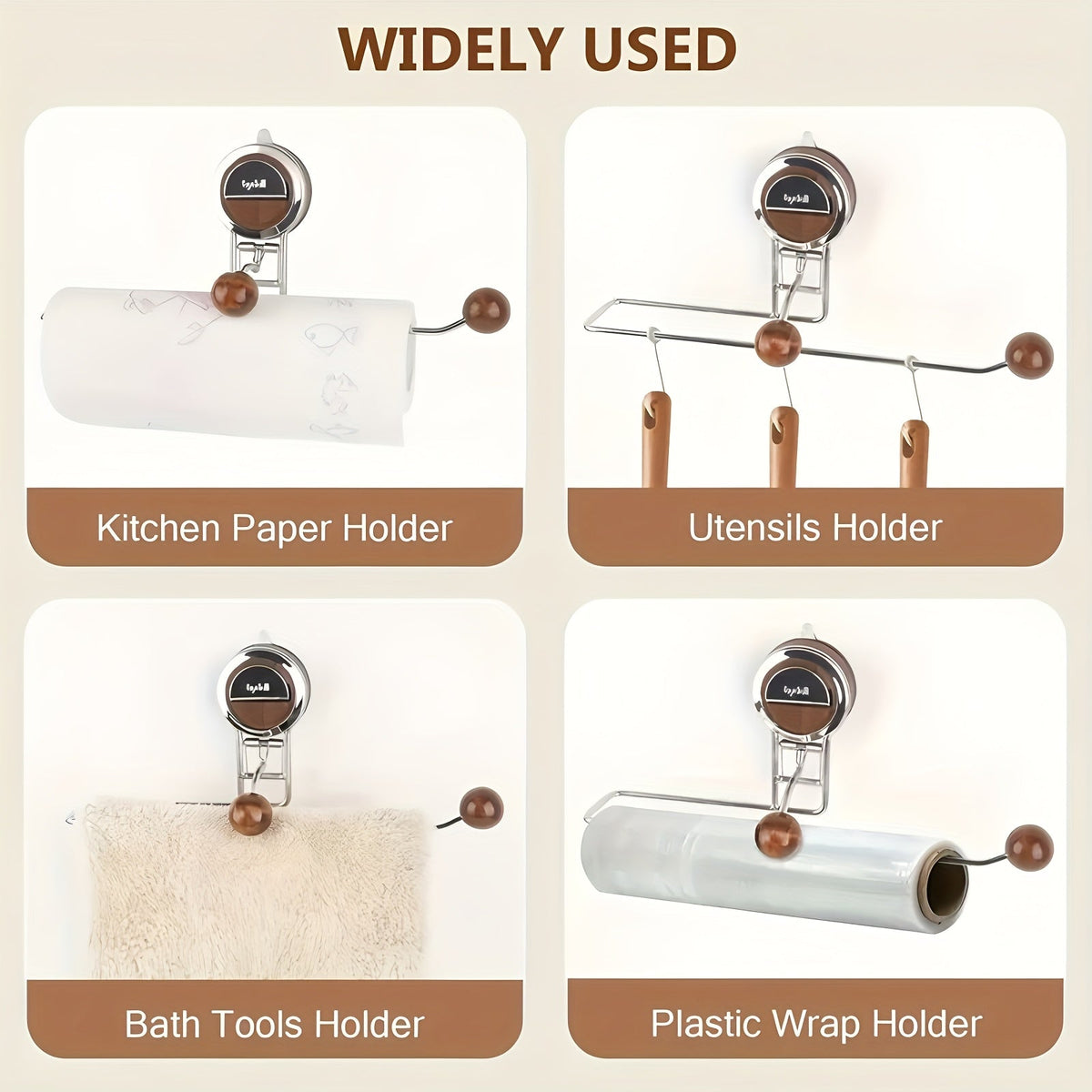 KitchenGrip Roll Holder Stainless Steel Paper Towel Holder with Suction Cup