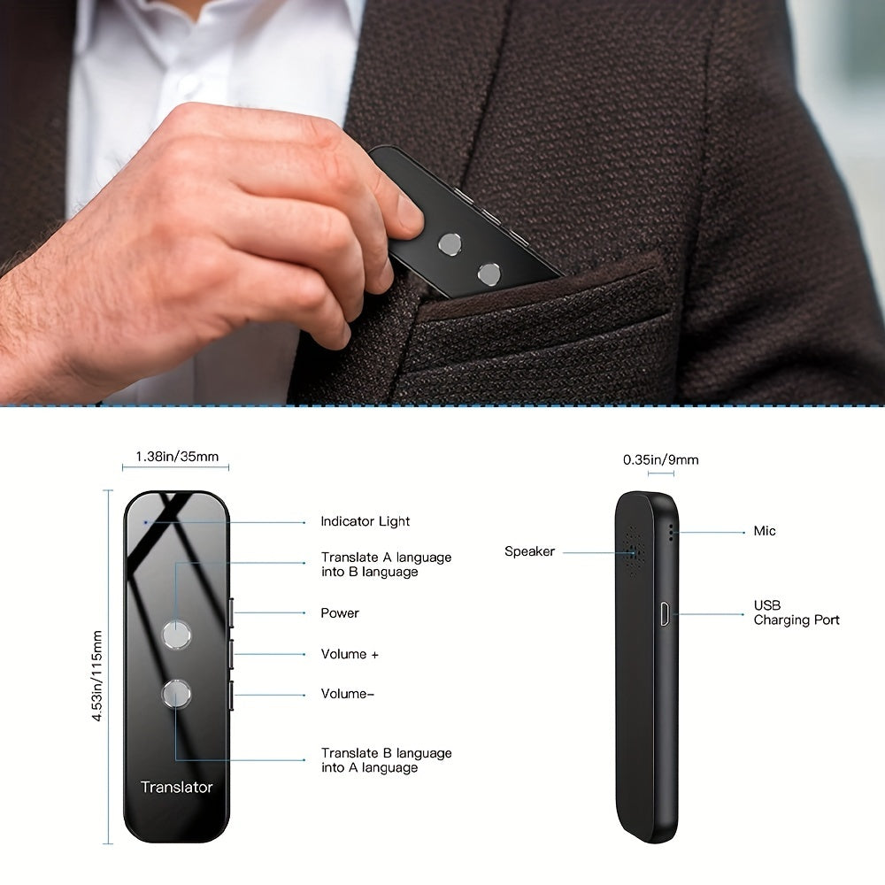 Portable Two-Way Language Translator with Built-In Wi-Fi and Rechargeable USB Battery - Compact Travel Device for Effortless Communication