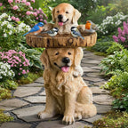 Golden Retriever Puppy Bird Bath Garden Statue