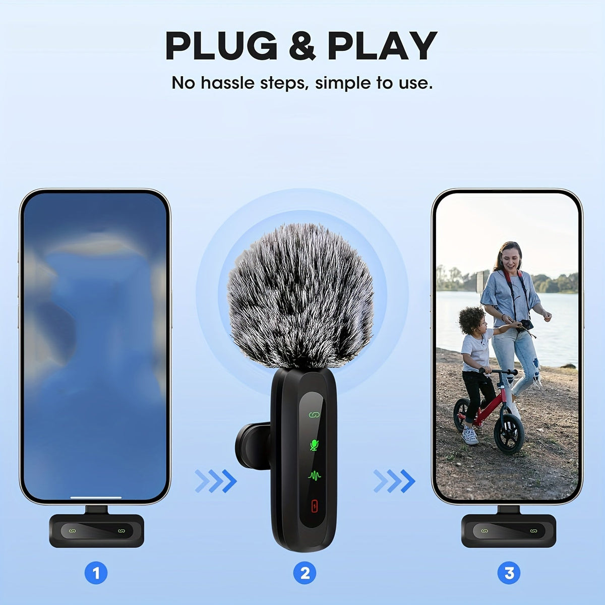 Wireless Lavalier Microphone with USB-C Connection for Smartphones and Tablets – Compact Design, Ideal for Podcasts and Vlogs