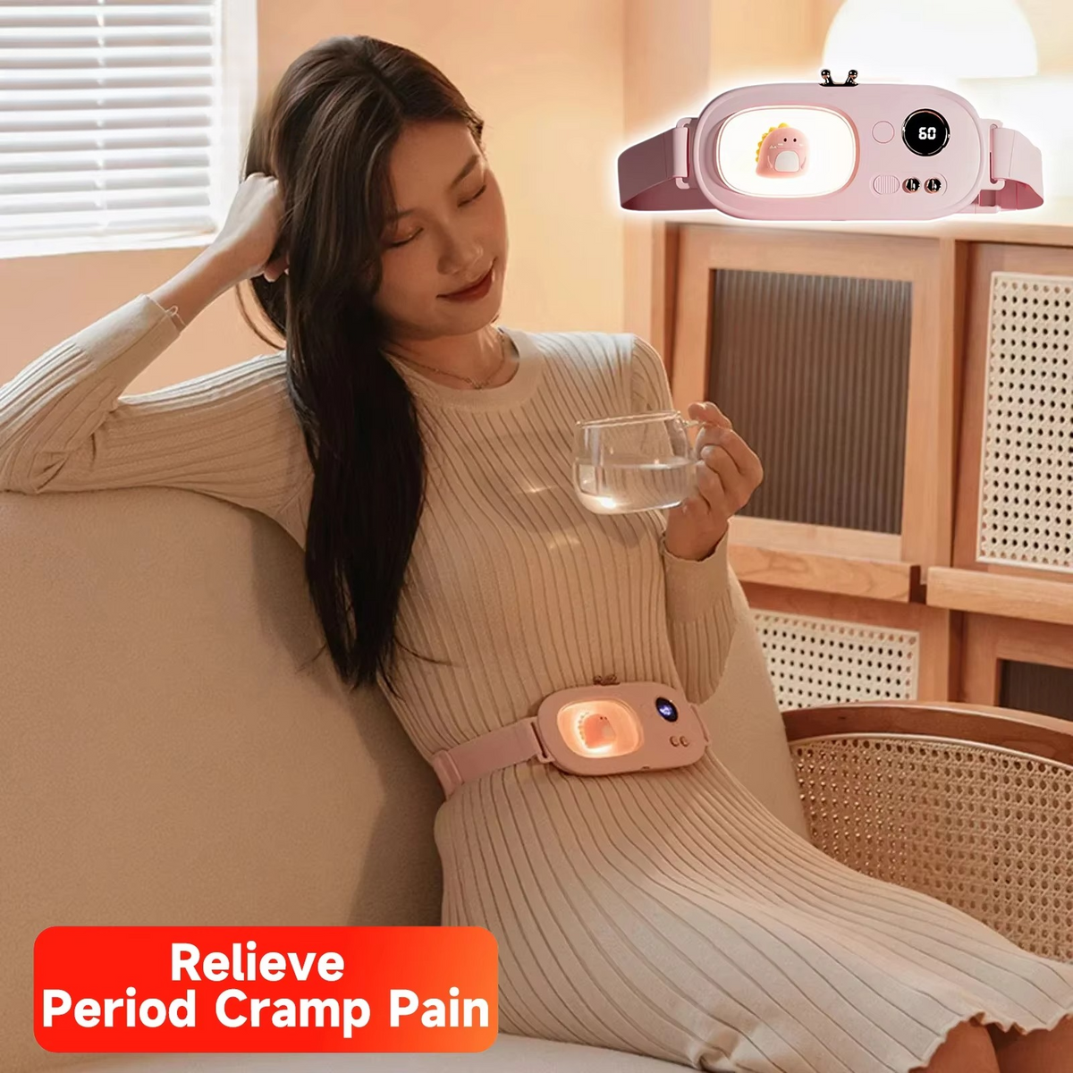 Wireless Electric Menstrual Heating Waist Band - USB Rechargeable Adjustable Warming Pad