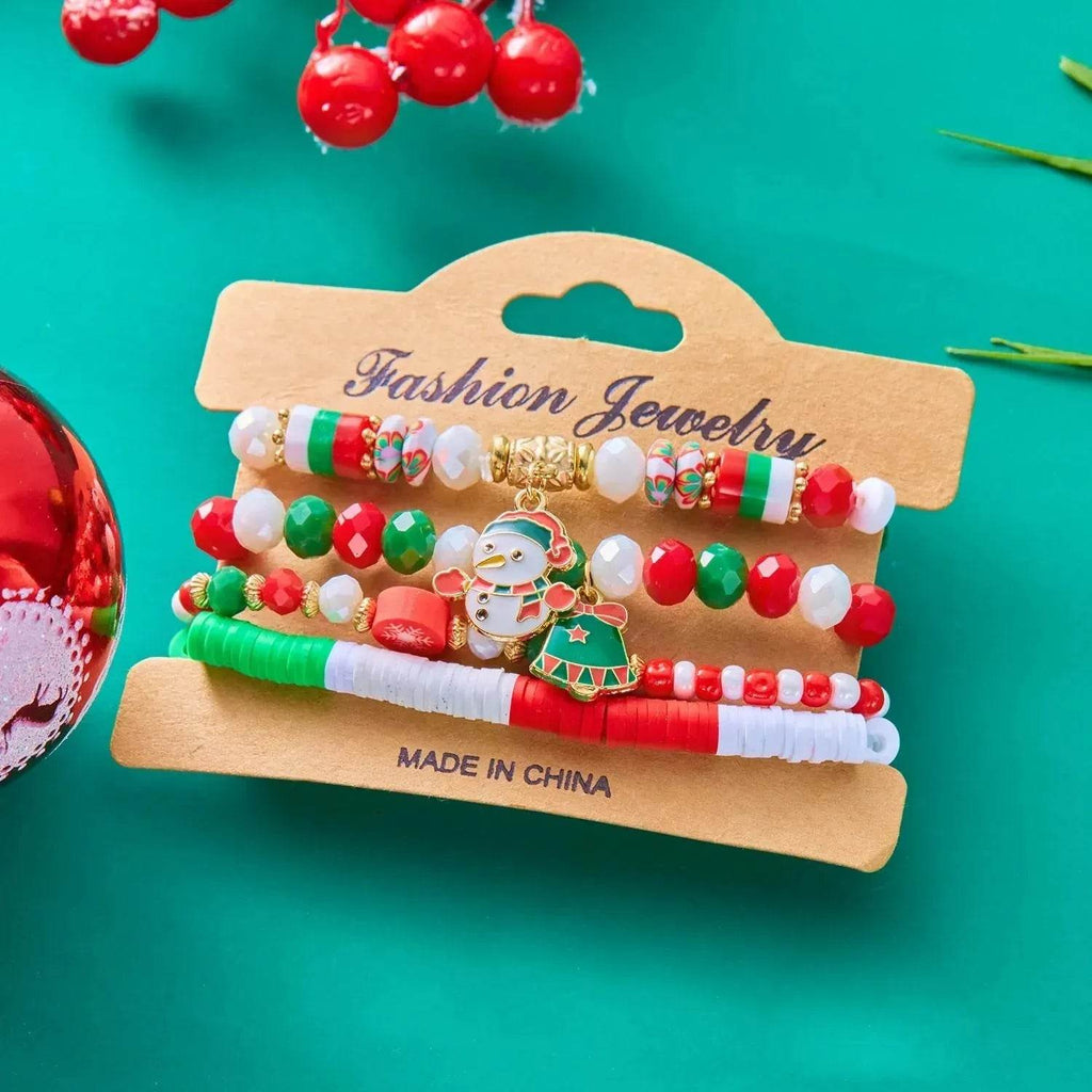 4pcs Christmas Snowman Handmade Beaded Bracelet set gift idea