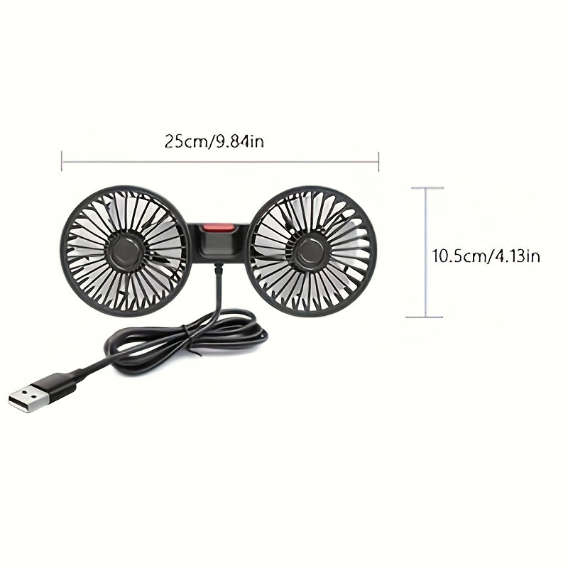 Double Fan AirTrek Duo | 360° rotatable | Ultra-quiet & Compact | USB Car Fan with 5 Blades