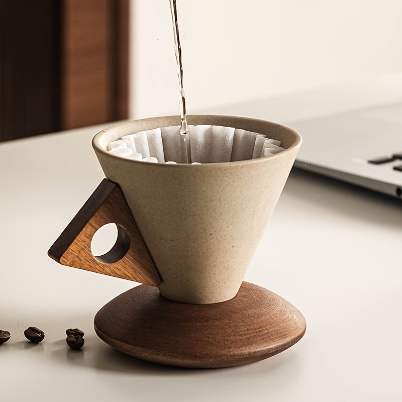 BaristaLuxe Ceramic Coffee Mug 250ml – Handcrafted with Wooden Handle and Saucer