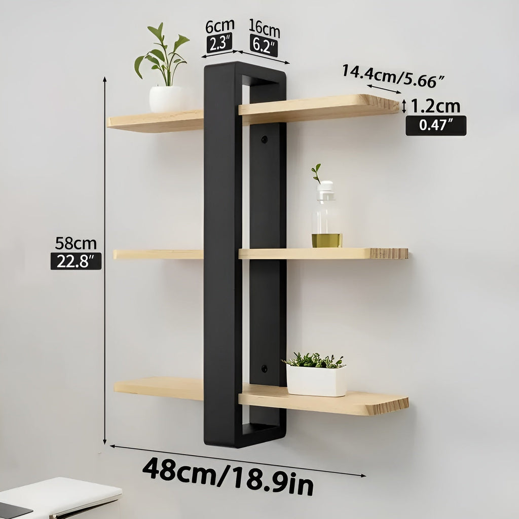 NordWood Wall Shelf | Solid Pine | 3 Levels | Space-saving & Decorative | Natural Wood