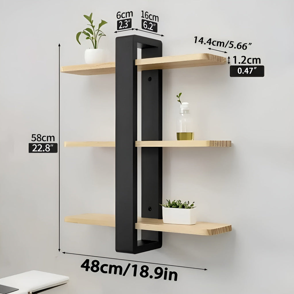 NordWood Wall Shelf | Solid Pine | 3 Levels | Space-saving & Decorative | Natural Wood