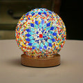 Mosaic glass ball table lamp with wooden base - Turkish Moroccan inspired