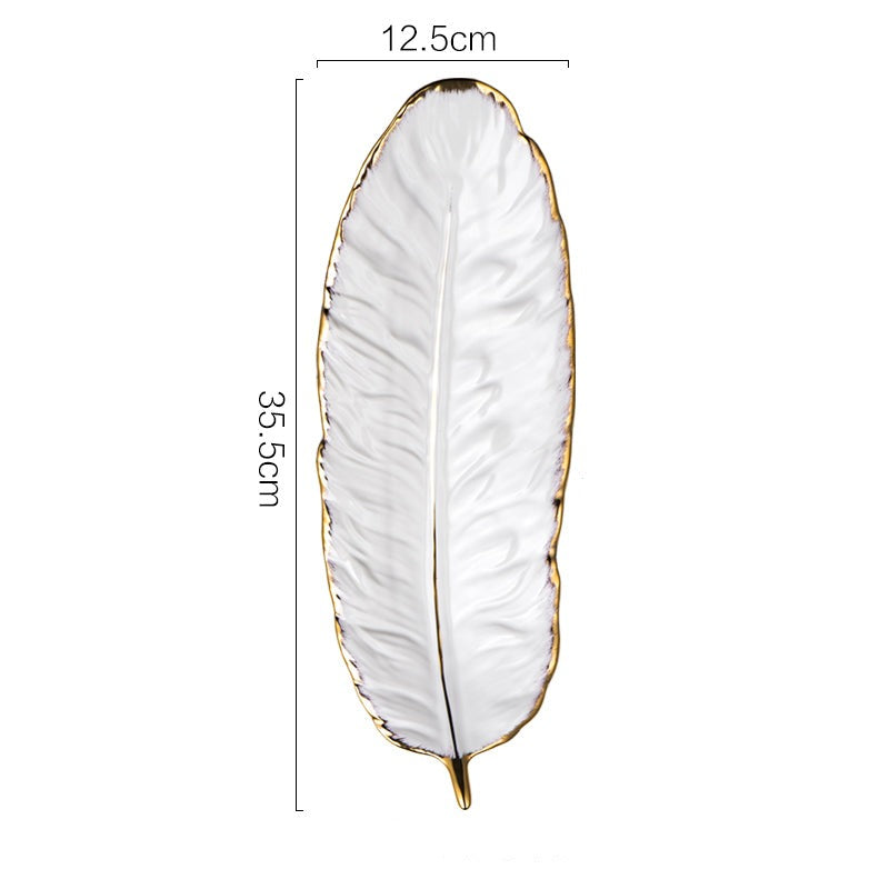 Nordic Light Luxury Style on Golden Feather Plate Retro Jewelry Plate Storage Plate Snack Plate Home Decor
