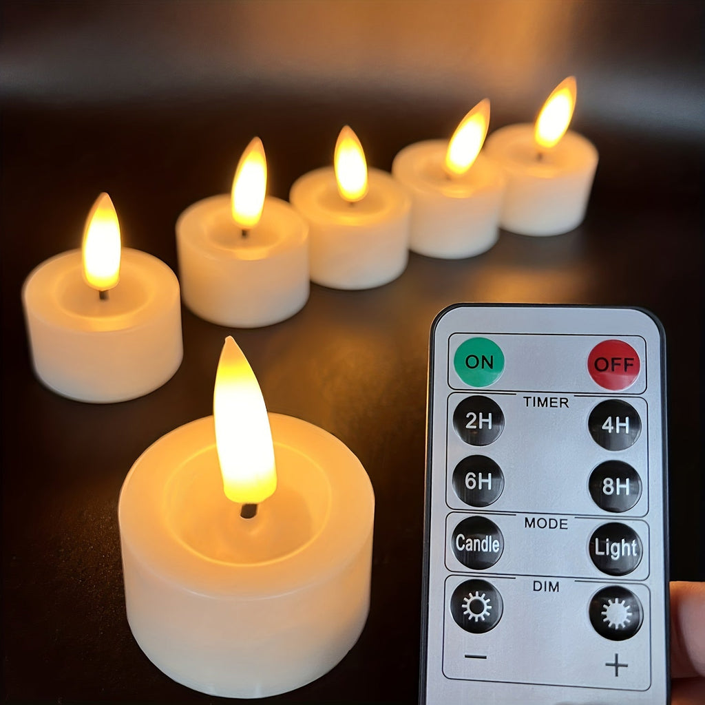 Set of 6 Flameless Tea Lights with Remote - Flickering for Cozy Evenings